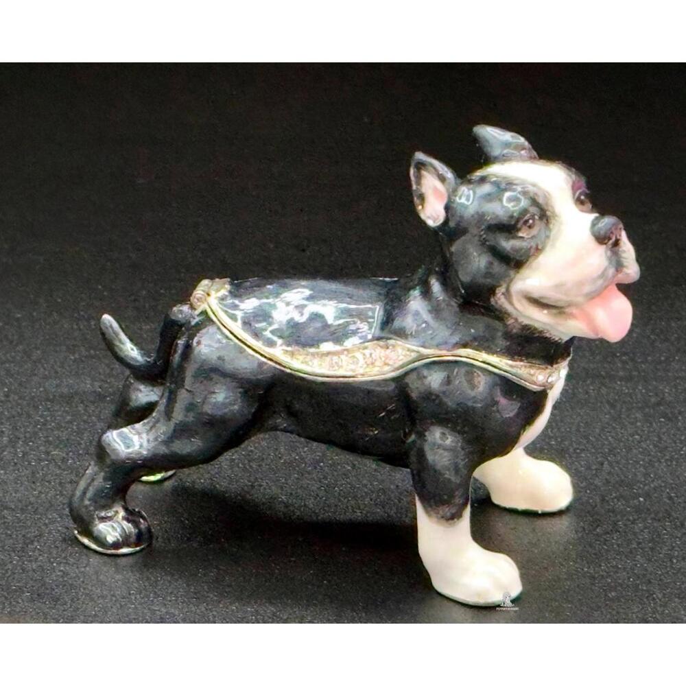 Rare Vintage Boston Terrier Dog Trinket Box Figurine Collectible Display Piece - Picture 2 of 6